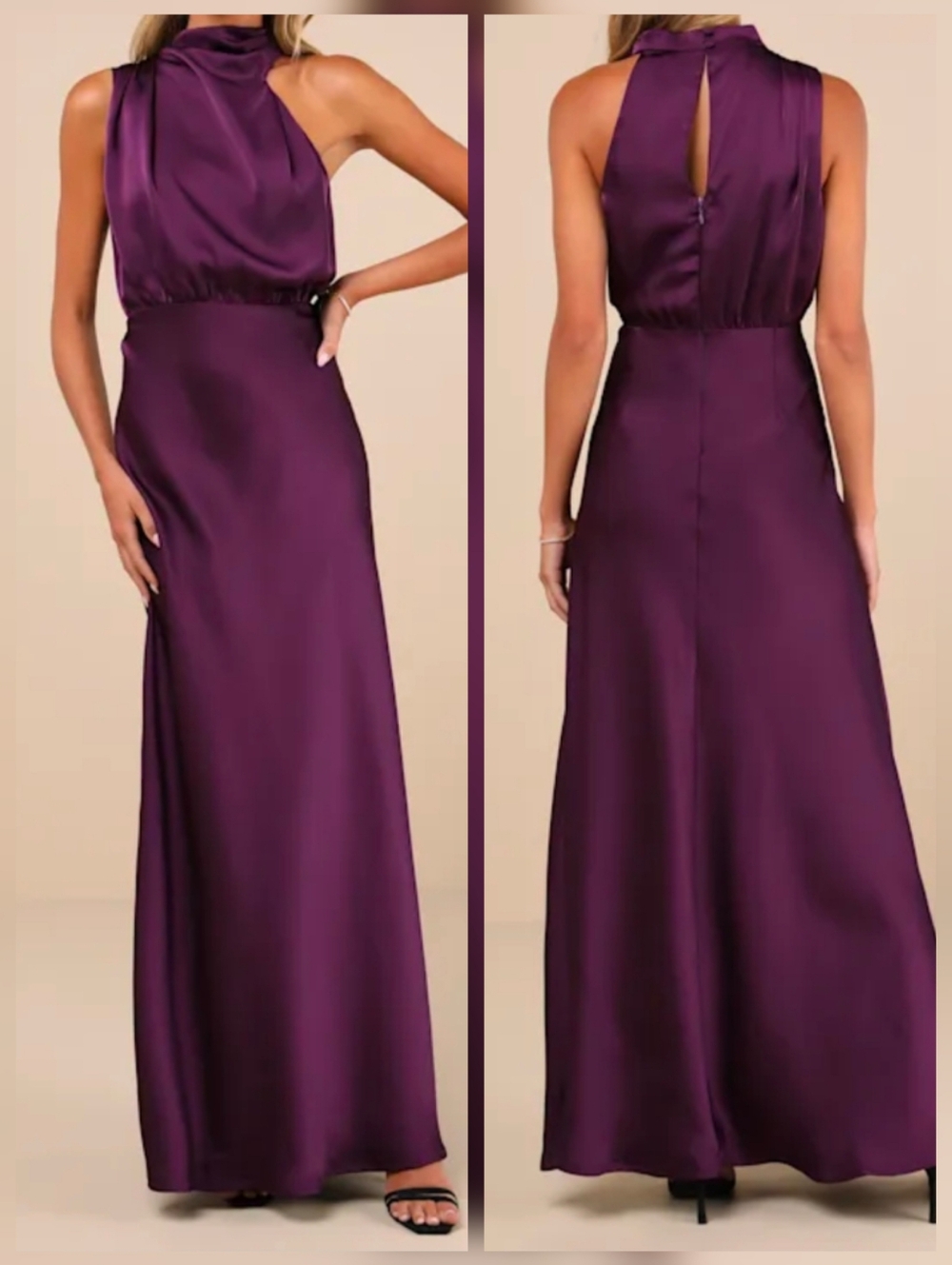 Lulus Distinctive Charm Purple Satin Asymmetrical Maxi Dress XL Keyhole Back